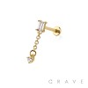 CZ BAGUETTE ROUND CZ DANGLE CHAIN TOP 316L SURGICAL STEEL THREADLESS (PUSH IN ) LABRET SET